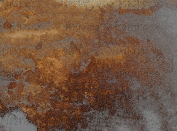 Rusty and weathered surface blending brown, orange, and grey textures, creating a sense of decay