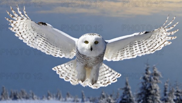 KI generated, animal, animals, bird, birds, biotope, habitat, a, individual, eurle, snowy owl (Bubo