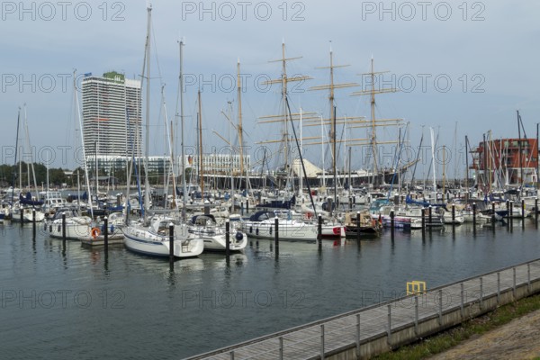 Sailing boats in the Rosenhof marina on the Priwall, seaside resort of Travemünde, Hanseatic city