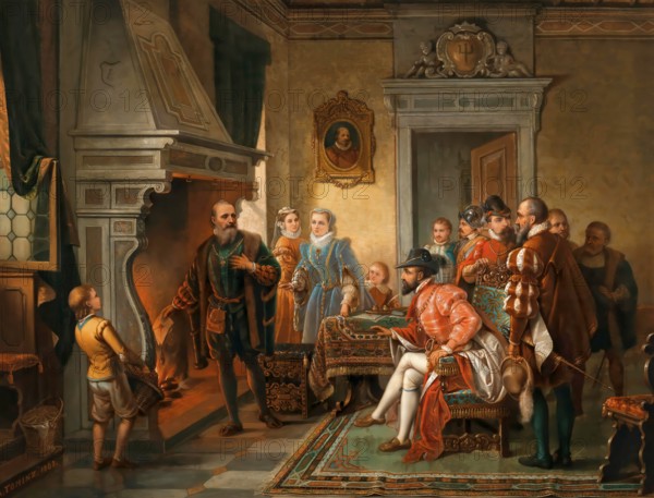 Jakob Fugger burning the debenture bonds of Emperor Charles V at the Fuggers' House, Augsburg,
