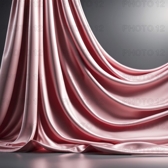 Luxurious pink silk fabric elegantly hanging with smooth, shiny folds, AI generated
