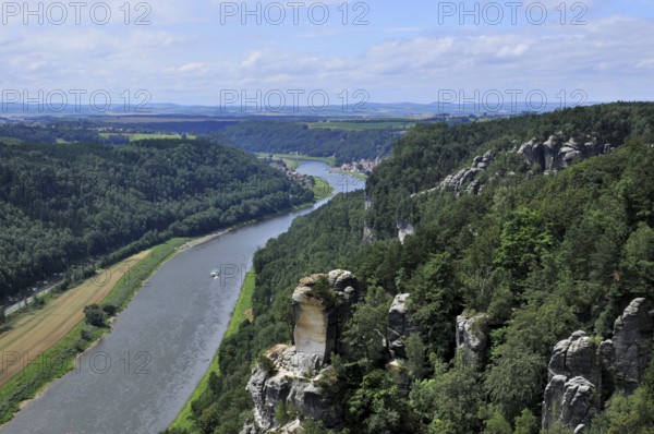 Elbe, Bastei, Rock formation, Elbe Sandstone Mountains, Saxon Switzerland National Park, Saxony,