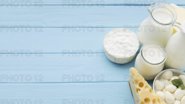 Top view variety tasty cheese with milk. Resolution and high quality beautiful photo