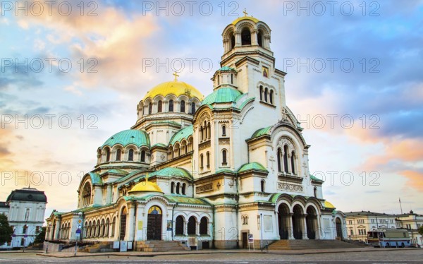 St. Alexander Nevsky Cathedral in the center of Sofia, capital of Bulgaria against the blue morning