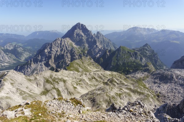 View from Großer Hundstod to Watzmann, Steinernes Meer, Berchtesgaden Alps, Upper Bavaria, Bavaria,