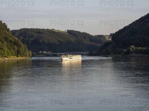 River cruise ship near Grein on the Danube, Mühlviertel region, Upper Austria, Austria, Europe