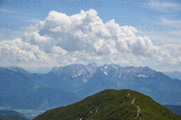 Mountain range Wilder Kaiser with cloud, from Großer Traithen, Bayrischzell, Sudelfeld, Mangfall