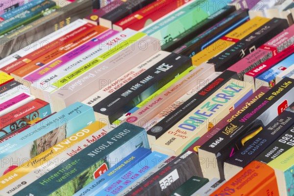 Colourful paperbacks on a bookshop stall, Germany, Europe