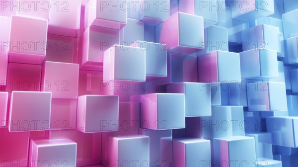 A visually stimulating digital artwork of glowing 3D cubes in pink and blue, ai generated, AI