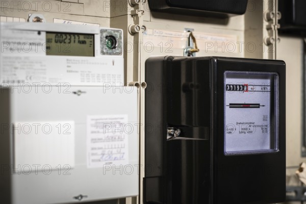 Meter cabinet with bidirectional meter and Ferraris meter in Düsseldorf, Germany, Europe