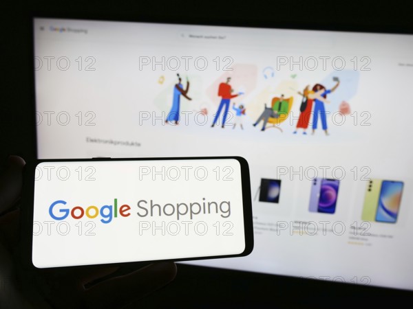 Stuttgart, Germany, 09-23-2023: Person holding smartphone with logo of product search platform