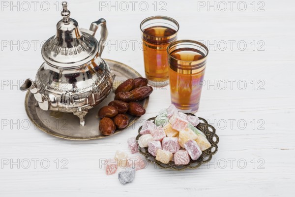 Dates fruit with turkish delight teapot