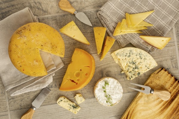 Top view variety delicious cheese. Beautiful photo