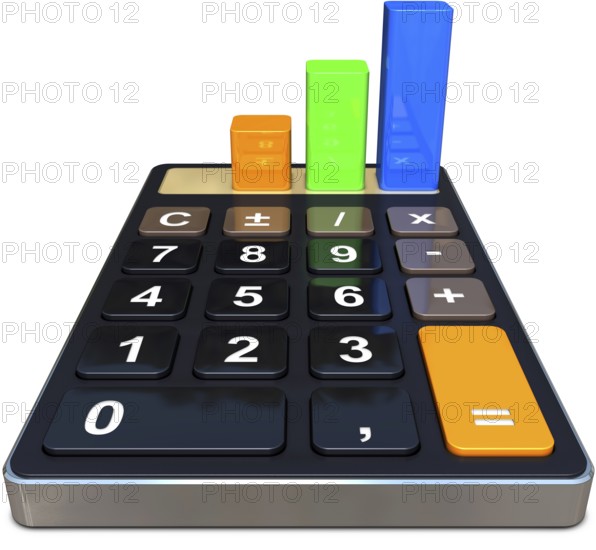 high resolutatio 3D rendering of a calculator with a bar diagramm