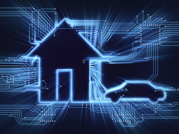 Connected house and electric car future home automation household technology conceptual