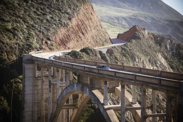 A view of Bixby Bridge out to the Pacific Ocean near Big Sur, California, USA, North America