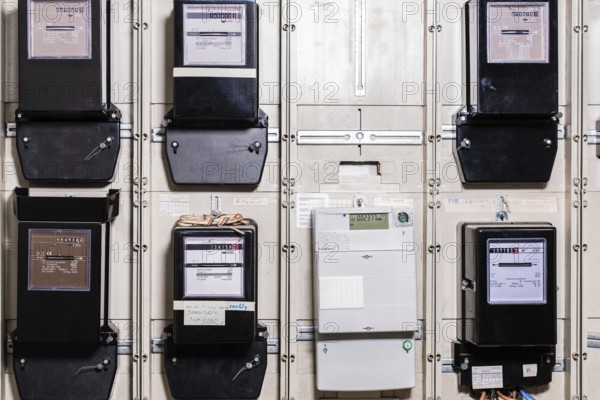 Meter cabinet with bidirectional meter and Ferraris meter in Düsseldorf, Germany, Europe