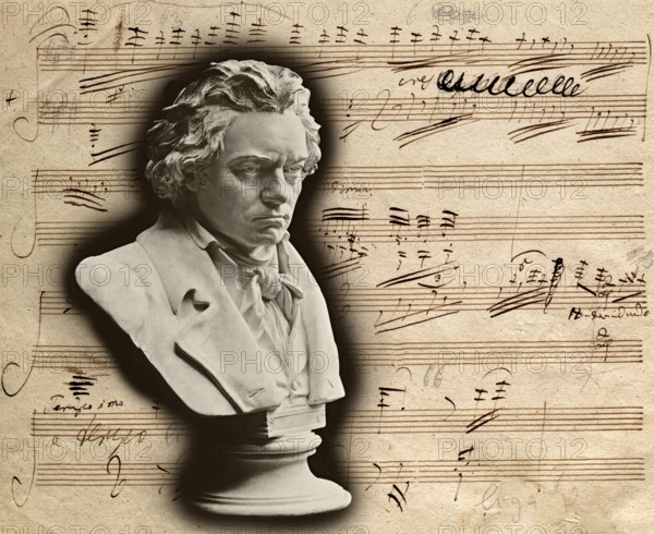 Bust statue of Ludwig van Beethoven, 1770 -1827, German composer, piano Sonata no. 30, op. 109, E
