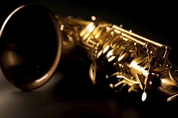 Tenor sax golden saxophone macro with selective focus on black