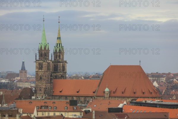 Bird's eye view of St Lawrence's Church, Nuremberg, Middle Franconia, Franconia, Bavaria, Germany,