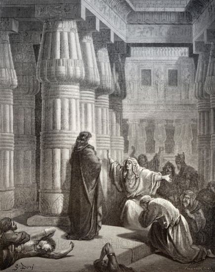 The Egyptians Ask Moses to Depart, woodcut by Gustave Doré