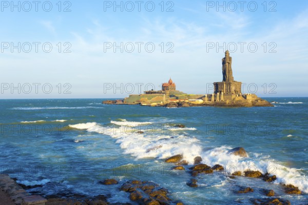 Vivekananda Rock is home to a memorial and neighboring island Thiruvalluvar Statue off the coast of