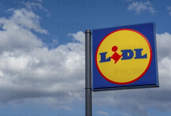 Nova Bana, Slovakia, March, 18, 2022 : Lidl shop Sign. Brand logo. Lidl is a German international