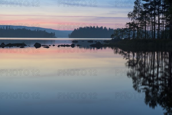 Evening mood in the Glaskogen nature reserve, Buvattnet, Lenungshammar, Värmland, Sweden, Europe