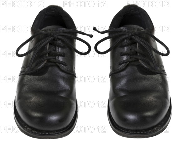 Black leather men fashion shoe pair white isolated