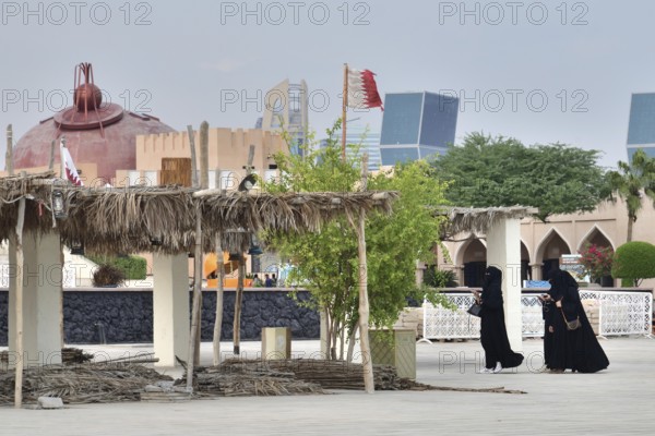 Doha, Qatar, Nov 20. 2019. women in national clothes at the Katara Cultural Village, Asia