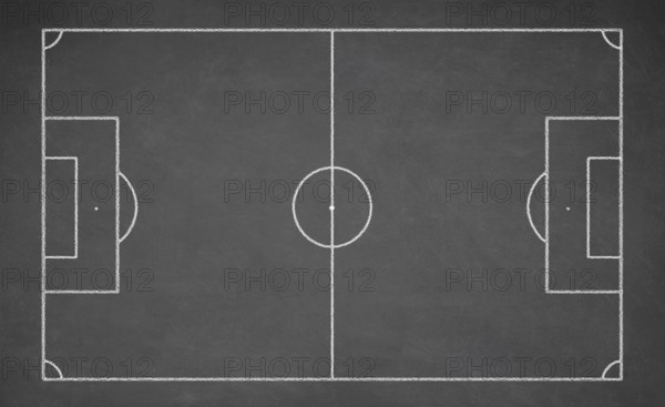 Soccer board drawn with white chalk on a blackboard