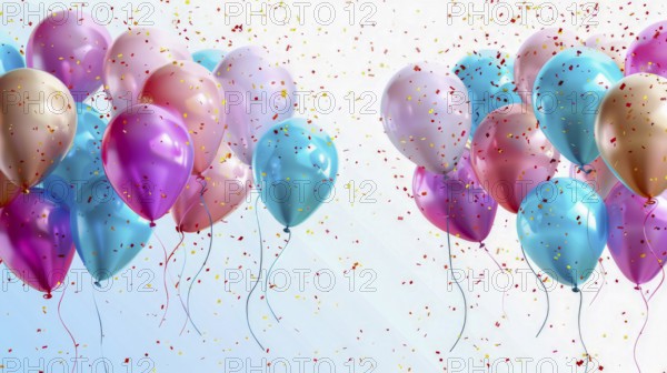 Clusters of balloons with confetti convey a cheerful celebration mood, AI generated