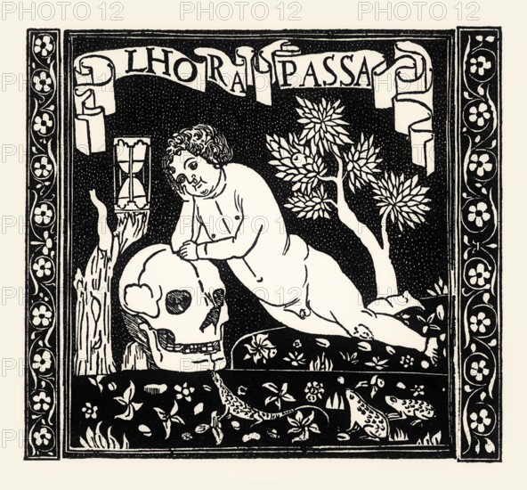 Allegory of the transience of life, engraving from the 13th century, facsimile of the 19th century