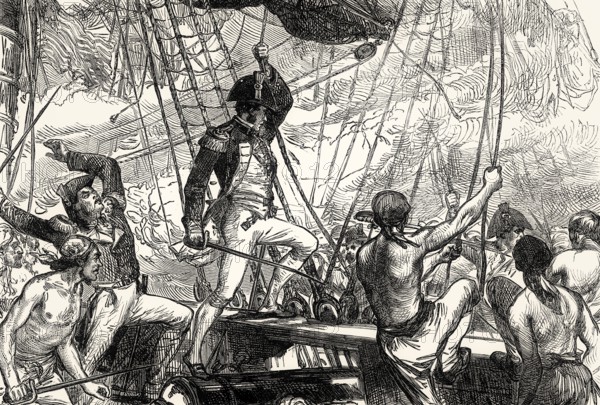 The British boarding USS Argus, 14 August 1813, War of 1812, From British Battles on Land and Sea,