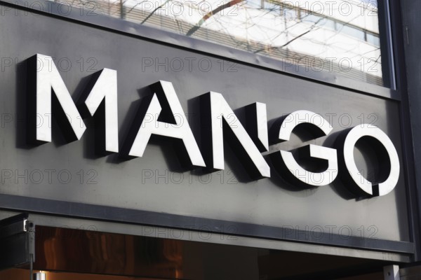 Hannover, Germany - March 2, 2020: Mango brand sign at local fashion store of spanish clothing