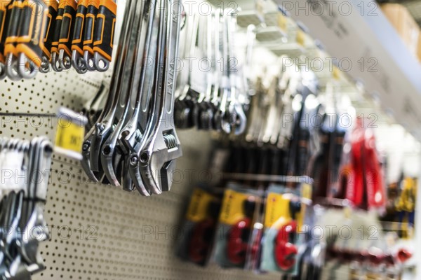 Tools put up for sale in a hardware store