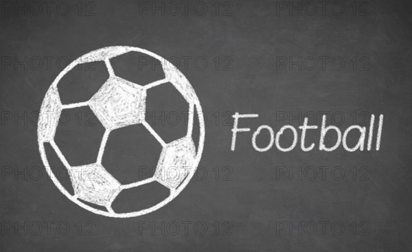 Football ball drawn on chalkboard. White chalk and balckboard