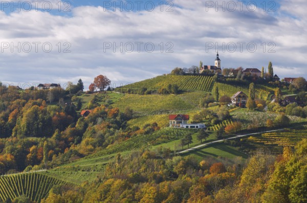 Townscape of Kitzeck im Sausal, in autumn, Kitzeck im Sausal, Styria, Austria, Europe