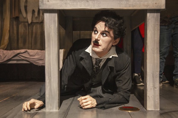 Charlie Chaplin, wax figure, film set from the movie Gold Rush, Charlie Chaplin Museum, Chaplins
