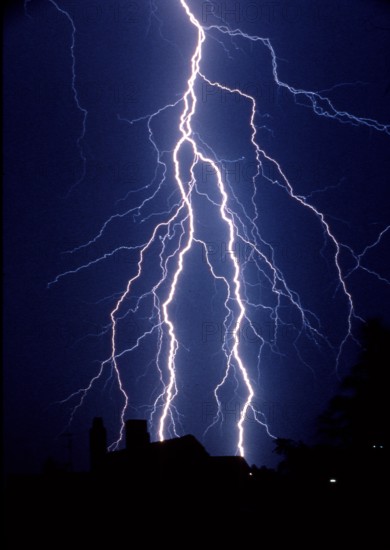 Lightning in the night sky, thunderstorm