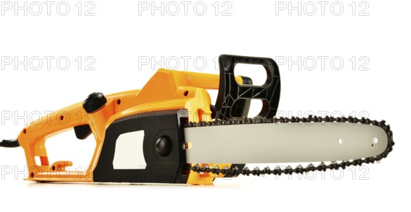 Electric chainsaw isolated on white background