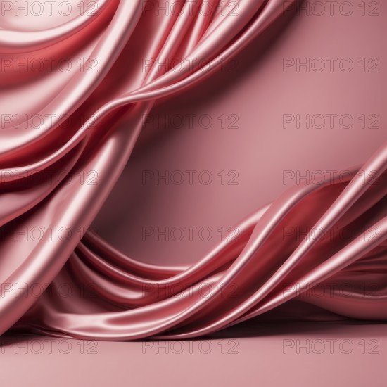 A close-up of draped pink silky fabric showcasing its smooth, shiny texture and elegant flow, AI