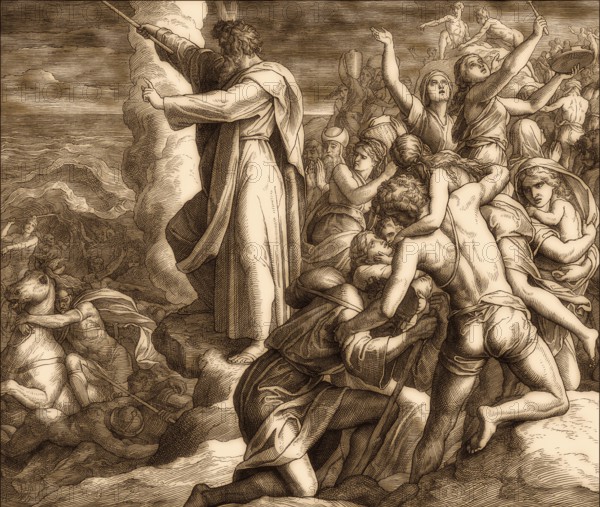 The Egyptians Drowning in the Red Sea, Miriam's victory song, Old Testament, by Julius Schnorr von