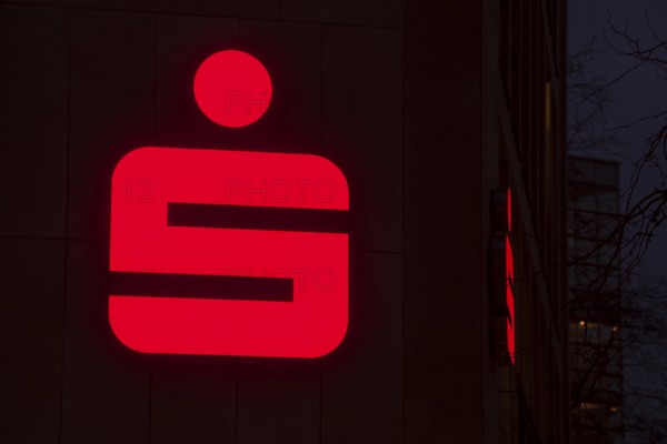 Logo of Sparkasse Bremen at night with black background, Bremen, Germany, Europe