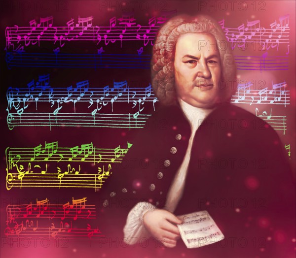 Johann Sebastian Bach, 1685, 1750, German composer, digital edited according to a painting by Elias