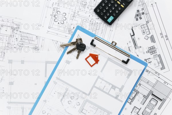 Overhead view real estate supplies desk