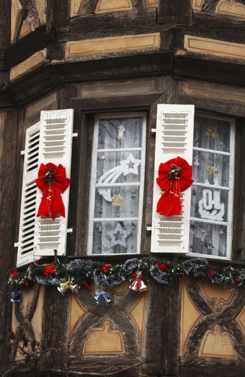 Christmas in Aslace, East of France, Christmas Decorations at Window