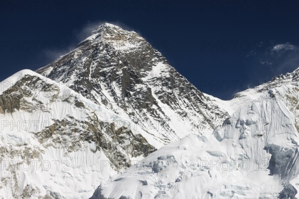 The classic view of Mount Everest, known in Tibet as Chomolungma and as Sagarmatha in Nepal, from