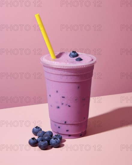 Fresh fruit shake to go in a plastic cup, milkshake, smoothie, wild berry, blueberry, blueberry,