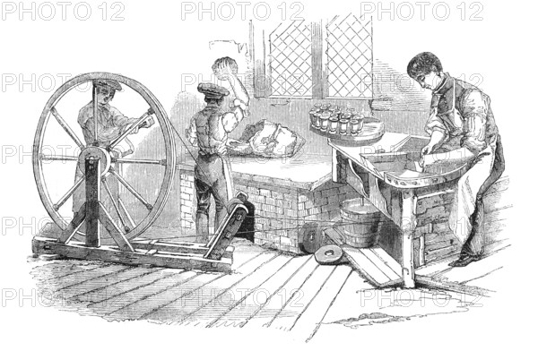 A Day at the royal porcelain-works, Worcester: Potters wheel, Thrower, Ball-Maker and Wheel-Turner